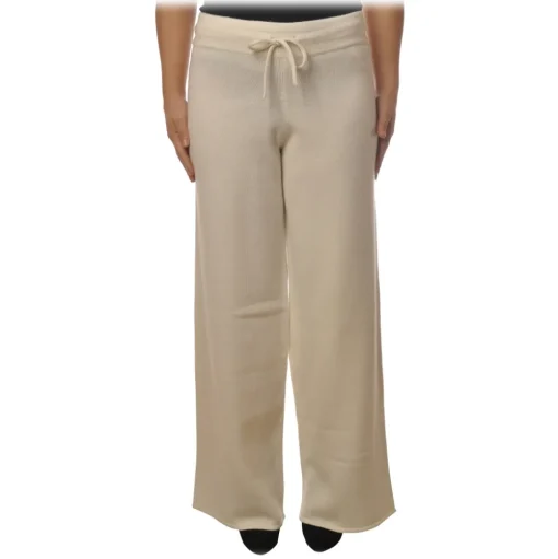 MC2 Saint Barth - Wide Leg Trouser in Knitted Yarn - Cream - Luxury Exclusive Collection - Avvenice
