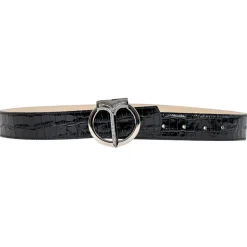Miriam Tirinzoni - Black Calf Leather Belt with Crocodile Print - Belt - Luxury Exclusive Collection - Avvenice