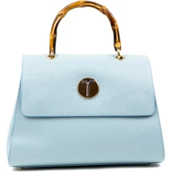 Miriam Tirinzoni - Calf Leather Bag with Bamboo Handle - Light Blue - Bags - Luxury Exclusive Collection - Avvenice