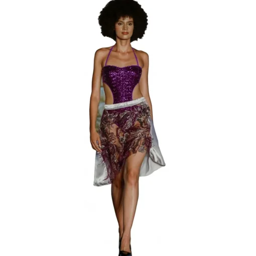Miriam Tirinzoni - Purple Pareo Bikini with Feather Skirt - Skirt - Luxury Exclusive Collection - Avvenice