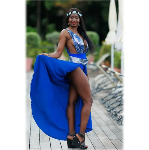 Miriam Tirinzoni - Tailored Swimsuit in Blue Sequins with a Coordinated Silk Skirt - Swimwear - Luxury Exclusive Collection - Avvenice