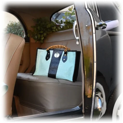 Miriam Tirinzoni - White and Brown Color Bag with Bamboo Handle - Bags - Luxury Exclusive Collection - Avvenice