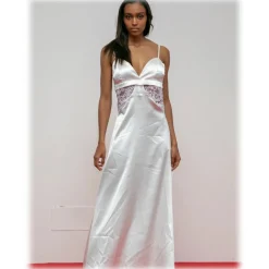 Miriam Tirinzoni - White Dress with Lilac Lace Details - Dresses - Luxury Exclusive Collection - Avvenice