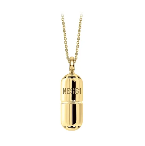 NESS1 - Pill.Ola Necklace 9Kt Yellow Gold and Diamond - Drug Collection - Handcrafted Necklace - High Quality Luxury - Avvenice