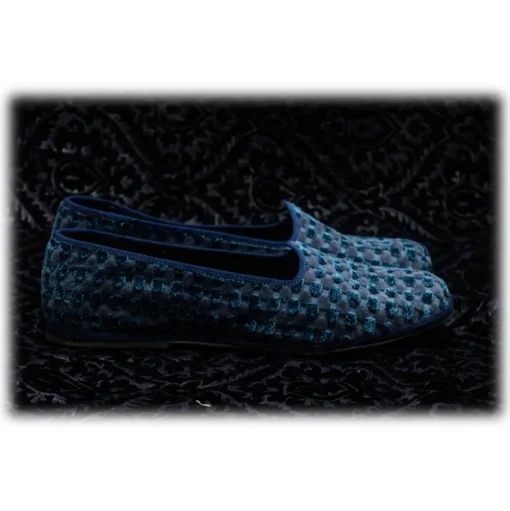 Nicolao Atelier - Furlana Slipper in Velvet - Blue Color Man - Shoe - Made in Italy - Luxury Exclusive Collection - Avvenice