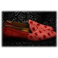 Nicolao Atelier - Silk Slipper Sock - Red with Red Velvet Check Pattern Man - Shoe - Made in Italy - Luxury Exclusive Collection - Avvenice