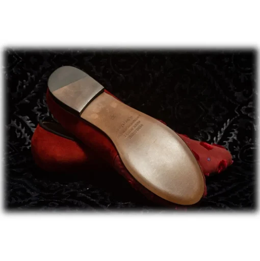 Nicolao Atelier - Silk Slipper Sock - Red with Velvet Check Pattern Woman - Shoe - Made in Italy - Luxury Exclusive Collection - Avvenice