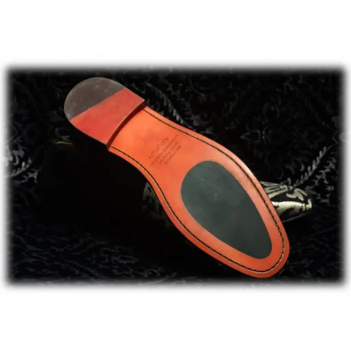 Nicolao Atelier - Slipper Shoe - Black Silk with Gold Pattern Man - Shoe - Made in Italy - Luxury Exclusive Collection - Avvenice