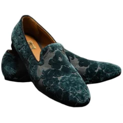 Nicolao Atelier - Velvet Brocade Slipper Shoe - Teal Green - Shoe - Made in Italy - Luxury Exclusive Collection - Avvenice