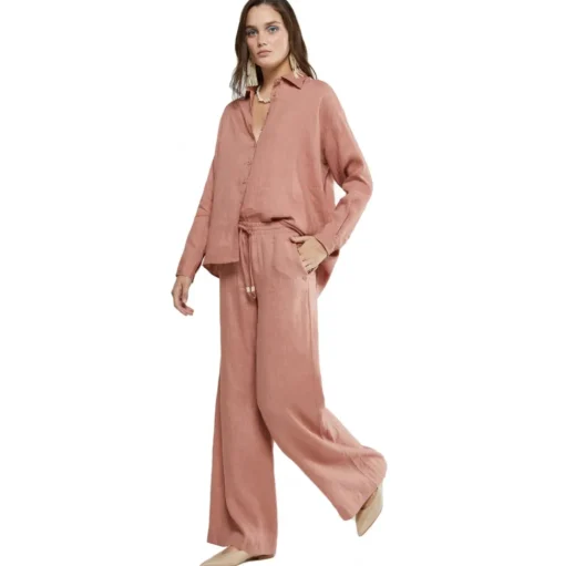 Ottod'Ame - Linen Wide Leg Trousers - Pink - Trousers - Luxury Exclusive Collection - Avvenice