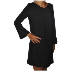 Ottod'Ame - Short Dress with Velvet Polka Dots - Black - Dresses - Luxury Exclusive Collection - Avvenice