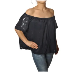 Patrizia Pepe - Blouse Soft Model with Elastic - Blue - T-shirt - Made in Italy - Luxury Exclusive Collection - Avvenice