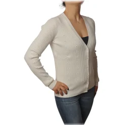 Patrizia Pepe - Cardigan Model with Buttons and V-neck - White - Pullover - Made in Italy - Luxury Exclusive Collection - Avvenice