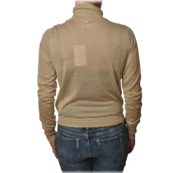 Patrizia Pepe - High Collar Sweater in Laminated Yarn - Beige - Pullover - Made in Italy - Luxury Exclusive Collection - Avvenice