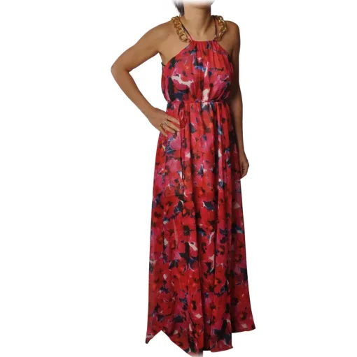 Patrizia Pepe - Long Dress in Floral Pattern - Red - Made in Italy - Luxury Exclusive Collection - Avvenice