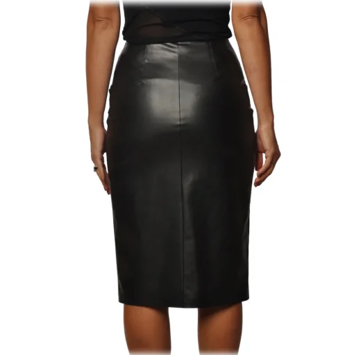 Patrizia Pepe - Midi Sheath Skirt in Faux Leather - Black - Skirt - Made in Italy - Luxury Exclusive Collection - Avvenice