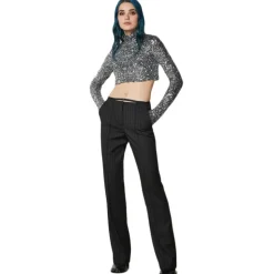 Patrizia Pepe - Pinstripe Patterned Trousers with Strap - Black - Trousers - Made in Italy - Luxury Exclusive Collection - Avvenice