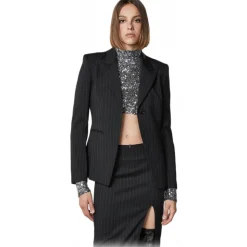 Patrizia Pepe - Single-Breasted Pinstripe Jacket - Black - Jacket - Made in Italy - Luxury Exclusive Collection - Avvenice