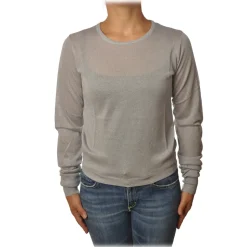 Patrizia Pepe - Sweater Crew-neck in Laminated Yarn - Light Grey - Pullover - Made in Italy - Luxury Exclusive Collection - Avvenice