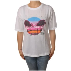 Patrizia Pepe - T-shirt Round-Neck Model with Print and Strass - White - T-shirt - Made in Italy - Luxury Exclusive Collection - Avvenice