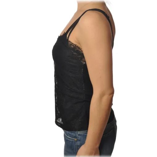 Patrizia Pepe - V-neck Tank Top in Stretch Lace - Black - T-shirt - Made in Italy - Luxury Exclusive Collection - Avvenice