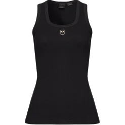 Pinko - Cannetè Cotton Tank Top with Logo - Black - Top - Made in Italy - Luxury Exclusive Collection - Avvenice