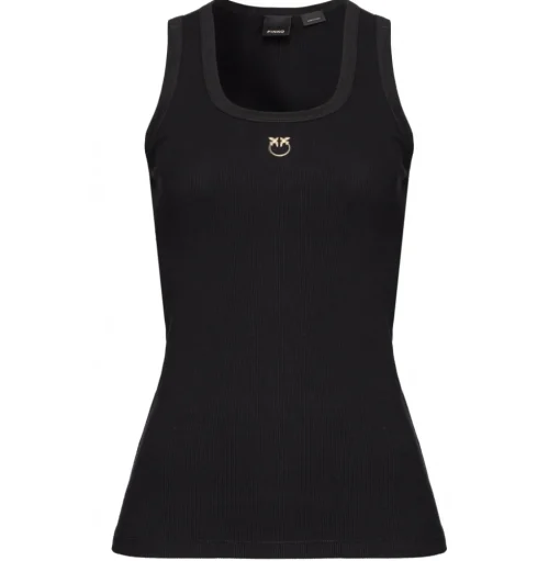 Pinko - Cannetè Cotton Tank Top with Logo - Black - Top - Made in Italy - Luxury Exclusive Collection - Avvenice