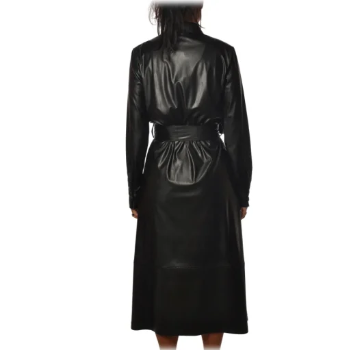 Pinko - Eco-leather Long Shirt Dress Maris - Black - Dress - Made in Italy - Luxury Exclusive Collection - Avvenice