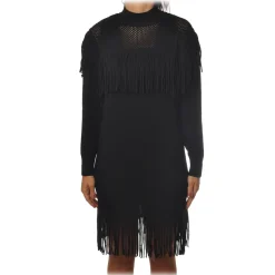 Pinko - Knitted Dress Sagrantino with Fringes - Black - Dress - Made in Italy - Luxury Exclusive Collection - Avvenice
