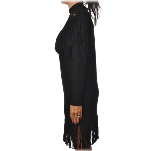 Pinko - Knitted Dress Sagrantino with Fringes - Black - Dress - Made in Italy - Luxury Exclusive Collection - Avvenice