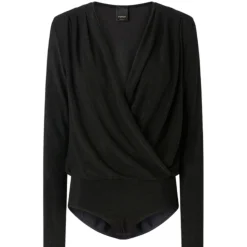 Pinko - Metallic Effect Draped Bodysuit - Black - Top - Made in Italy - Luxury Exclusive Collection - Avvenice