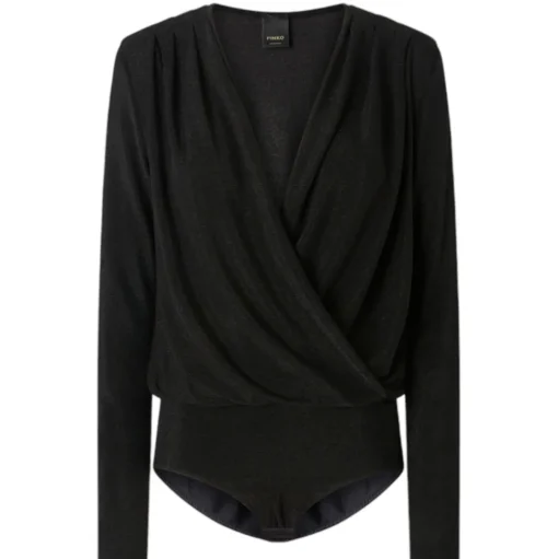 Pinko - Metallic Effect Draped Bodysuit - Black - Top - Made in Italy - Luxury Exclusive Collection - Avvenice