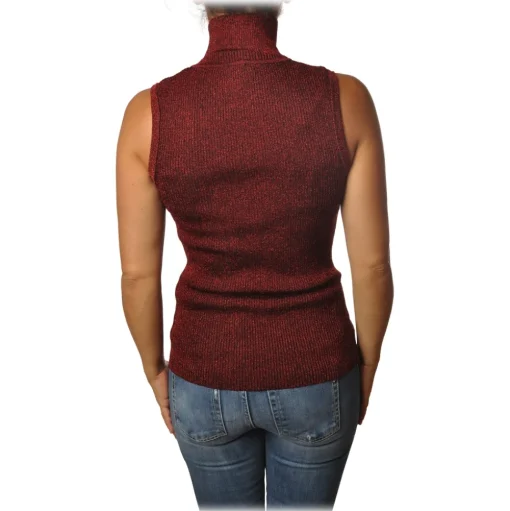 Pinko - Mock Turtleneck Ask Sleeveless in Lurex - Red - Sweater - Made in Italy - Luxury Exclusive Collection - Avvenice