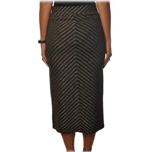 Pinko - Sheath Skirt Gas Midi in Diagonal Laminated Knit - Black - Skirt - Made in Italy - Luxury Exclusive Collection - Avvenice