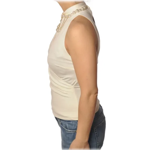 Pinko - Top Ruspante with Pearls and Chains - White - Top - Made in Italy - Luxury Exclusive Collection - Avvenice