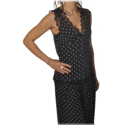 Pinko - Top Semolino1 V-neck in Pois Pattern - Black - Top - Made in Italy - Luxury Exclusive Collection - Avvenice