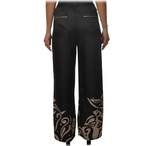 Pinko - Wide Leg Trousers Koda in Fantasy Pattern - Black/Ivory - Trousers - Made in Italy - Luxury Exclusive Collection - Avvenice