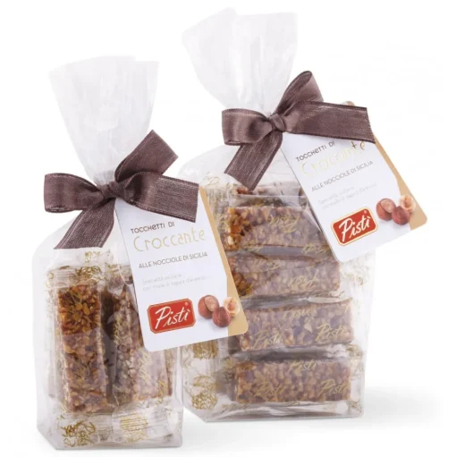 Pistì - Pieces of Crunchy with Sicilian Hazelnuts - Fine Pastry in Envelope with Bow - 100 g - Avvenice