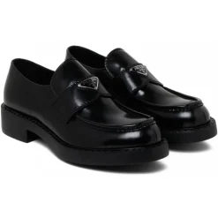 Prada - Black Logo Plaque Loafers - Prada Exclusive Luxury Collection - Avvenice