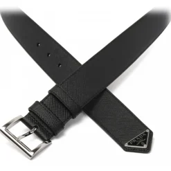 Prada - Black Triangle Logo Belt - Prada Exclusive Luxury Collection - Avvenice