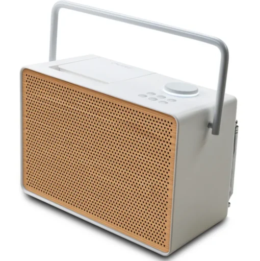 Pure - Evoke Play - Cotton White Cherry Wood Grill - Portable DAB+ Radio with Bluetooth - High Quality Digital Radio - Avvenice