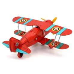 Saint John - Biplane Fighter - Collectible Retro Wind Up Tin Toy - Red - Tin Toys - Avvenice