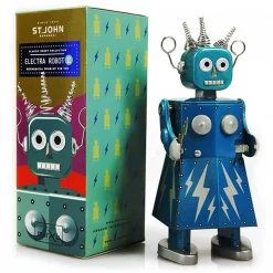 Saint John - Electra Robot - Collectible Retro Wind Up Tin Toy - Blue - Tin Toys - Avvenice