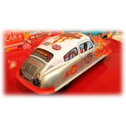 Saint John - Hot Racer Car - Collectible Retro Wind Up Tin Toy - Red Silver White - Tin Toys - Avvenice