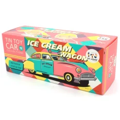 Saint John - Ice Cream Wagon Car - Collectible Retro Wind Up Tin Toy - Pink Turquoise Yellow - Tin Toys - Avvenice