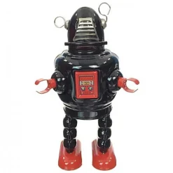 Saint John - Planet Robot - Collectible Retro Wind Up Tin Toy - Black - Tin Toys - Avvenice
