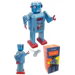 Saint John - R-35 Robot - Collectible Retro Wind Up Tin Toy - Metallic Blue- Tin Toys - Avvenice