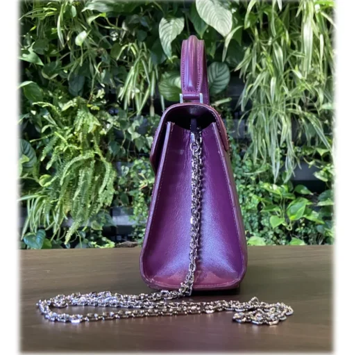 Suèi - Bag of Medium Size of Python & Calf Leather - Plum - Handmade in Italy - Luxury Exclusive Collection - Avvenice