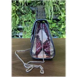 Suèi - Bag of Medium Size of Python & Crocodile Leather - Black - Handmade in Italy - Luxury Exclusive Collection - Avvenice