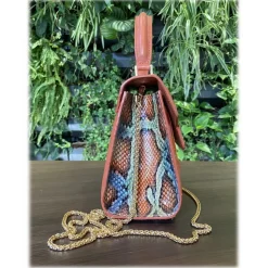 Suèi - Bag of Medium Size of Python, Crocodile & Calf Leather - Orange - Handmade in Italy - Luxury Exclusive Collection - Avvenice